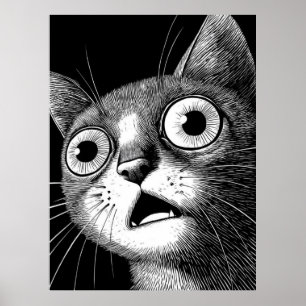 Psycho Cat Poster - Whimsical Retro Cool Art