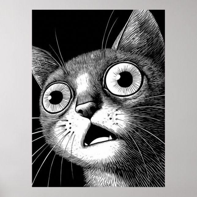 Psycho Cat Poster - Whimsical Retro Cool Art (Front)