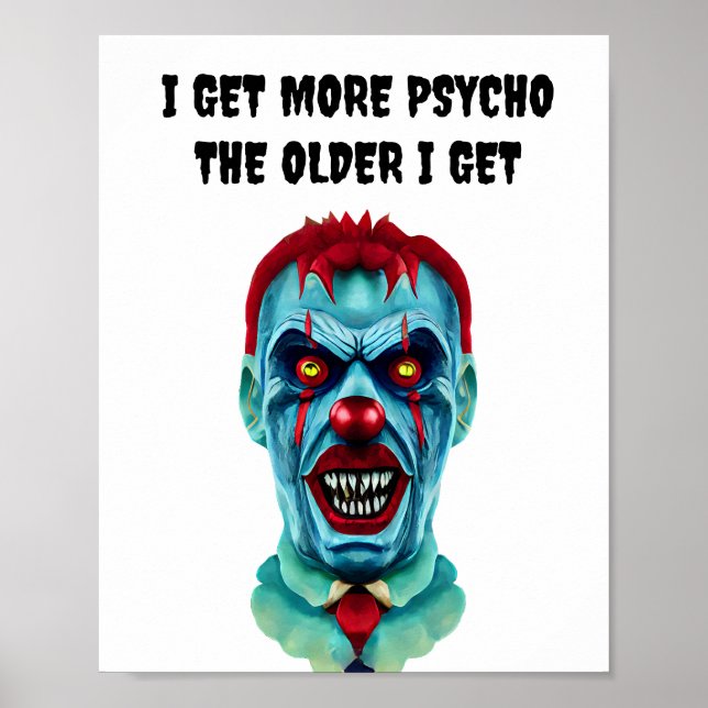 Psycho Creepy Killer Zombie Clown Horror Art    Poster (Front)