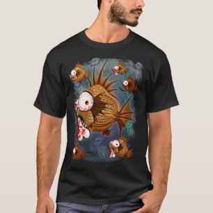 Psycho Fish Piranha with Bloody Bone T-Shirt
