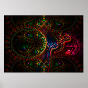 Psycho Gears Flame Fractal Art Poster