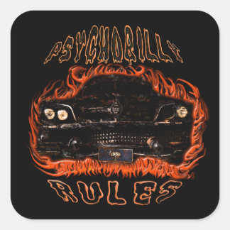 Psychobilly Rules Flames SC Square Sticker