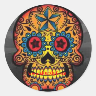 Psychodelic skull, www.sk8rzlyf.com classic round sticker