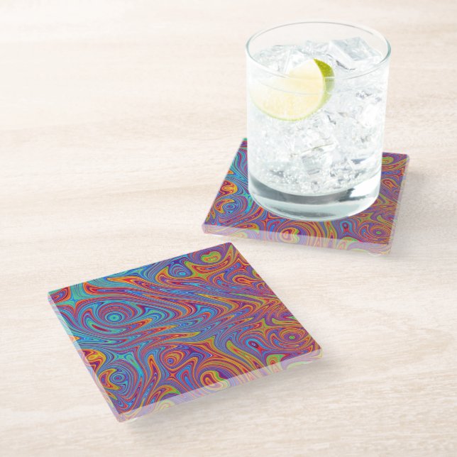 psychodelic textures glass coaster (Angled)