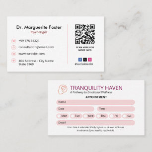 Psychologist Clinic Business   Modern Appointment Business Card