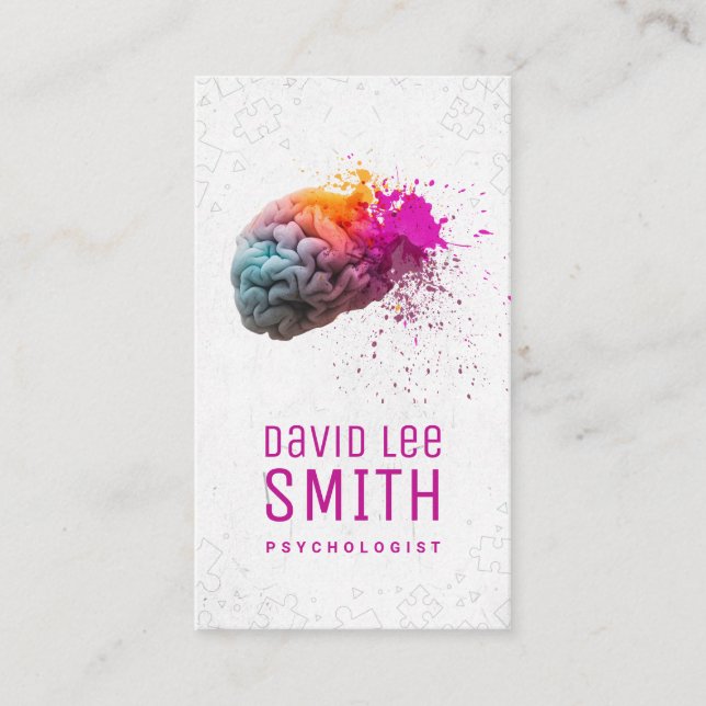 Psychologist colourful brain business card (Front)