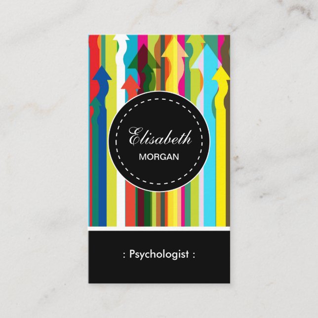 Psychologist- Colourful Stripes Pattern Business Card (Front)