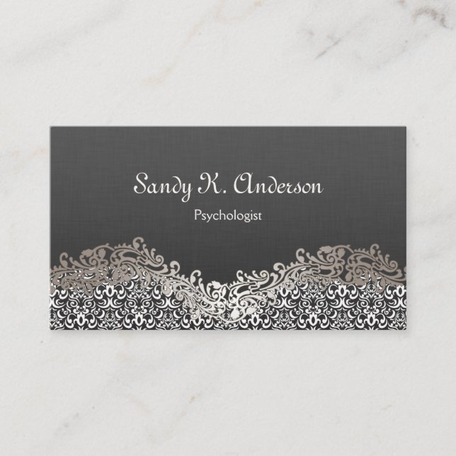 Psychologist - Elegant Damask Lace Business Card (Front)