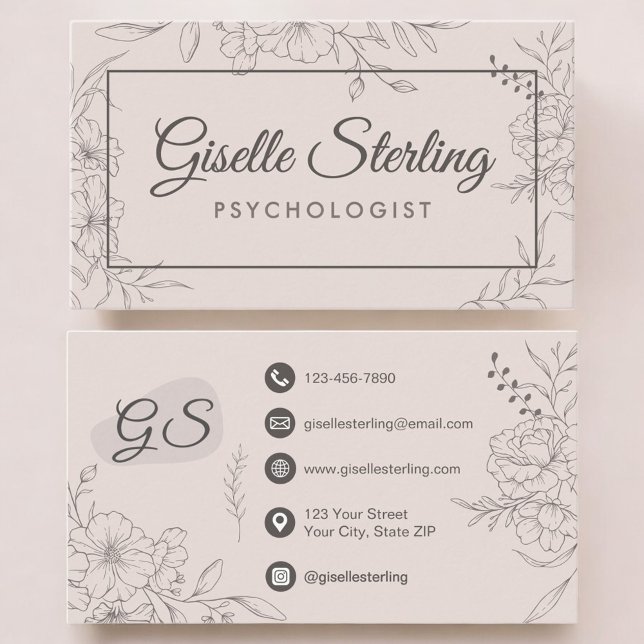Psychologist Floral Botanical Elegant Script Business Card (Creator Uploaded)