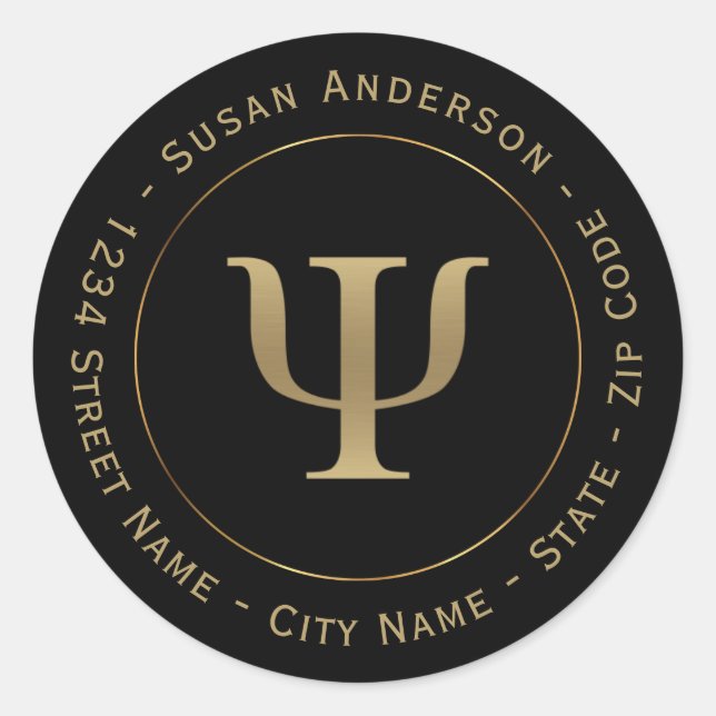 Psychologist Gold Psi Symbol Return Address Label (Front)