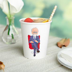 Psychologist in Suit with Notepad Sitting Paper Cups