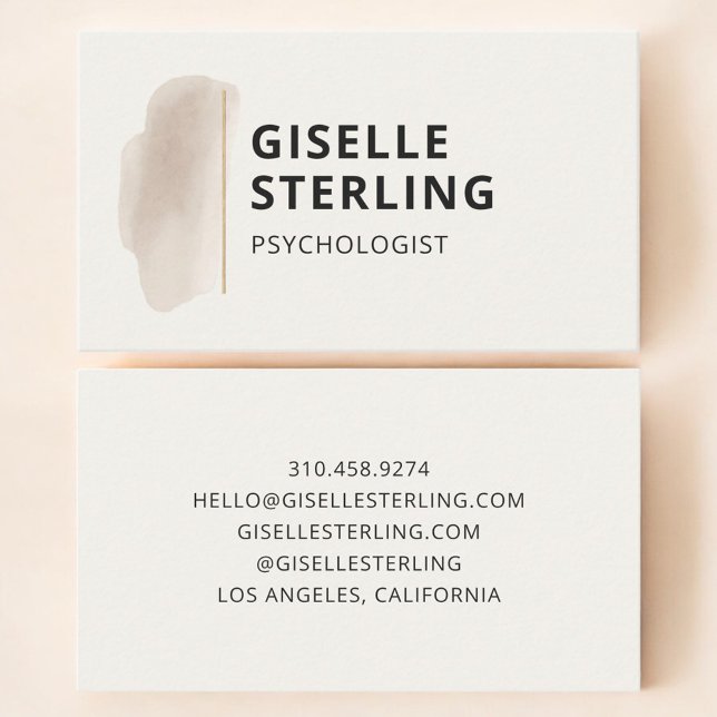 Psychologist Neutral Beige Watercolor Business Card (Creator Uploaded)