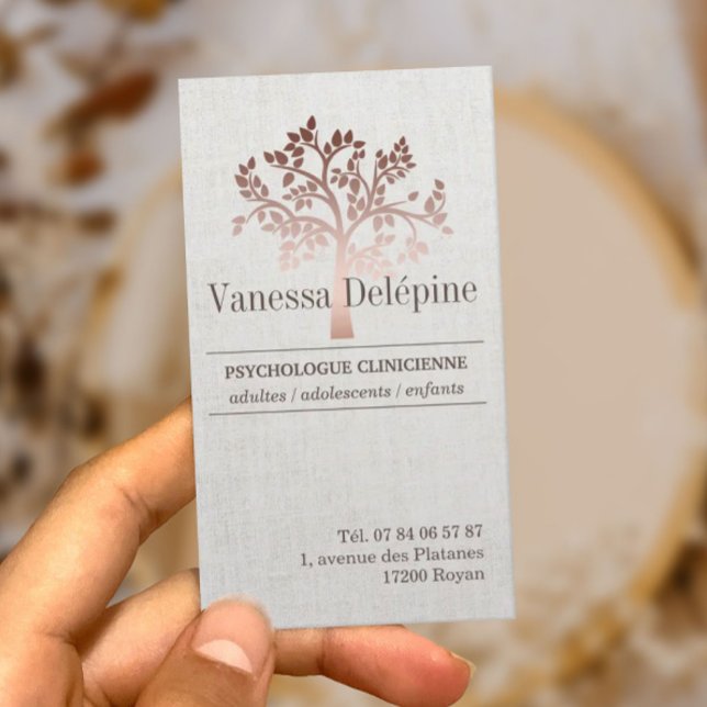 Psychologist Rose Gold Tree Linen Appointment Card (Creator Uploaded)