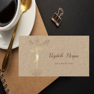 Psychologist Therapist, Gold Tree Silhouette, Yoga Business Card