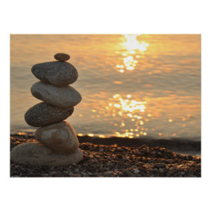 Psychologist Therapist Zen Stones, Sunset, Beach Poster