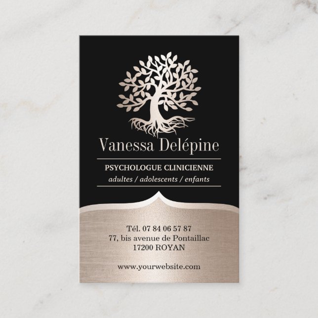 Psychologist Tree Modern Black & Gold Appointment Card (Front)