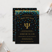 Psychology Graduation Invitation Blue & Gold Psi