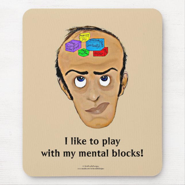 Psychology Humour Cartoon/Man with Mental Blocks Mouse Pad (Front)