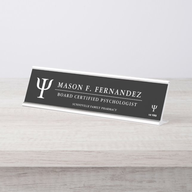 Psychology Professional | Custom Black Desk Name Plate (Front)