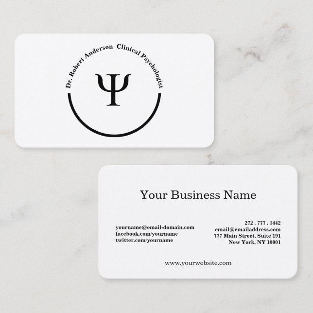 Psychology Psi Symbol Clinical Psychologist  Business Card (Front/Back)