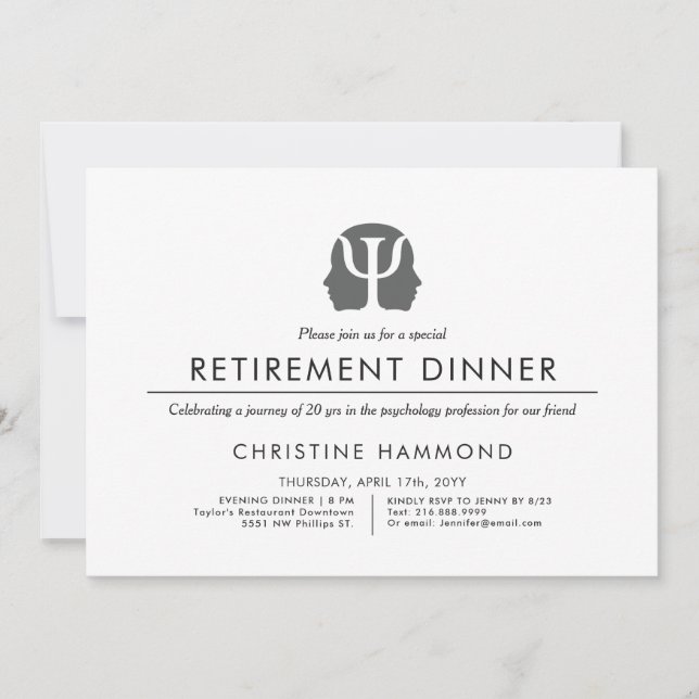 Psychology Retirement Dinner | Minimal Style Invitation (Front)