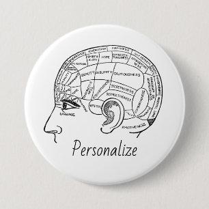 Psychology vintage phrenology psychiatry brain 7.5 cm round badge