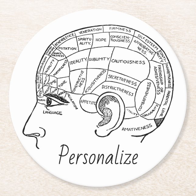 Psychology vintage phrenology psychiatry brain   round paper coaster (Front)