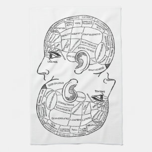 Psychology vintage phrenology psychiatry brain  tea towel