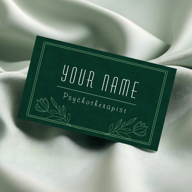 Psychotherapist Dark Green Nature Greenery Calm Business Card (Creator Uploaded)