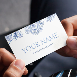 Psychotherapist Family Counsellor Drawn Floral Blu Business Card