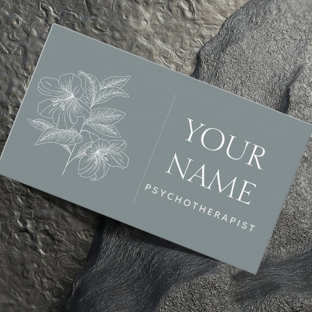 Psychotherapist Family Counsellor Drawn Flower Blu Business Card (Creator Uploaded)