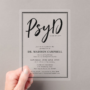 PsyD Doctor Of Psychology Graduation Party Acrylic Invitations