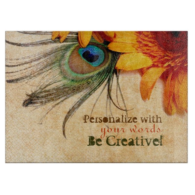 Psydefx : Gerbera Flower + Peacock Feather Cutting Board (Front)