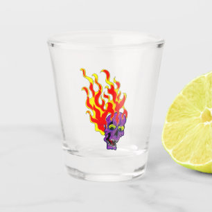 Psyko-Daizie Flaming Skull Tattoo Flash Shot Glass