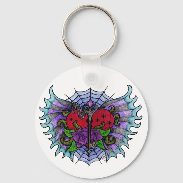 Psyko-Daizie Lock & Key Winged Heart Keyring (Front)