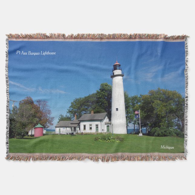 Pt Aux Barques Lighthouse throw blanket (Front)