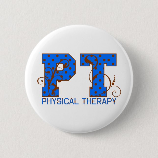 pt brown blue polka dots 6 cm round badge (Front)