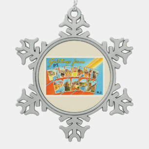 Pt Pleasant Beach New Jersey NJ Vintage Postcard- Snowflake Pewter Christmas Ornament