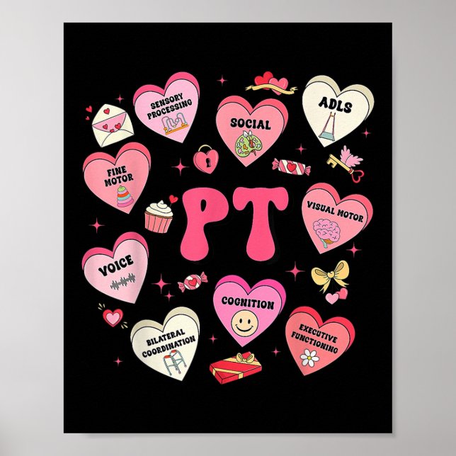 Pt Therapist Physical Therapy Valentines Day Heart Poster (Front)