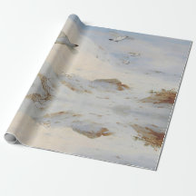 Ptarmigan in winter plumage,flying across the snow