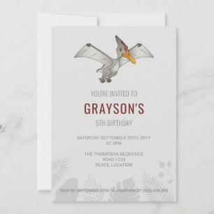 Pteranodon Dinosaur Minimalist Grey Birthday Invitation