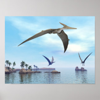 Pteranodon dinosaurs flying - 3D render Poster