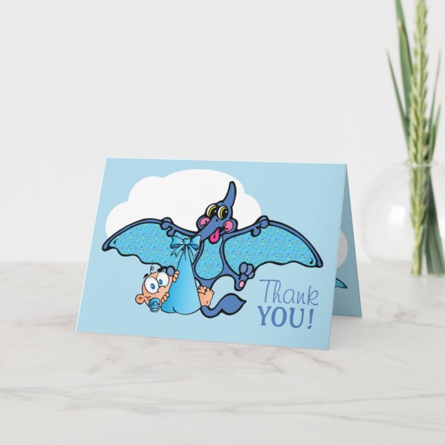 Pterodactyl Dinosaur Boy Baby Shower Thank You Card (Front)