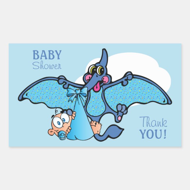 Pterodactyl Dinosaur It's a Boy Baby Shower Rectangular Sticker (Front)