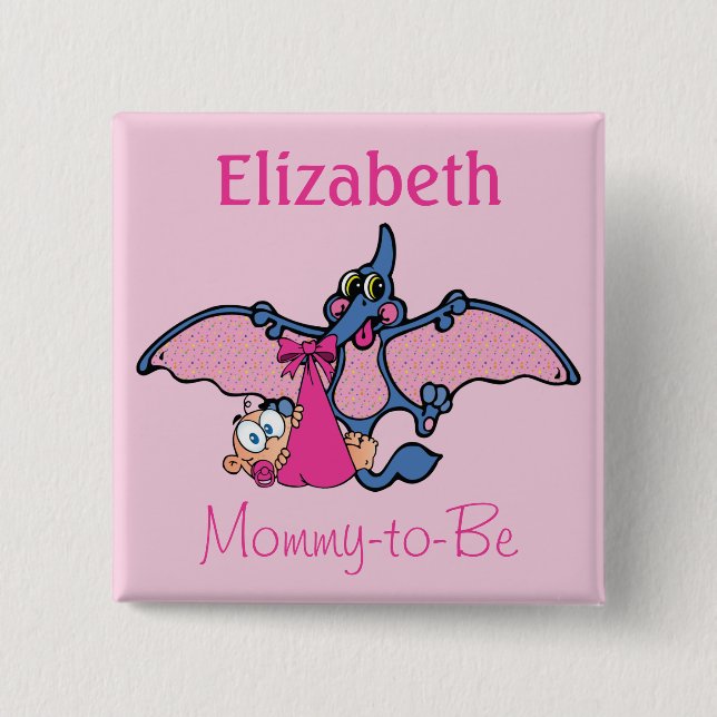 Pterodactyl Dinosaur It's a Girl Baby Shower 15 Cm Square Badge (Front)