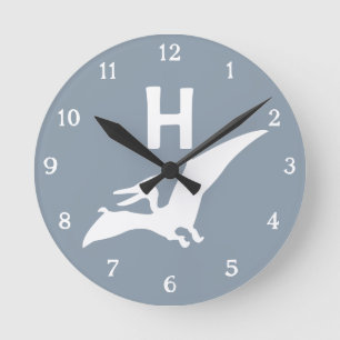 Pterodactyl Dinosaur Monogram Nursery Wall Clock