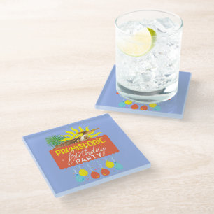 Pterodactyl Prehistoric Birthday Party Glass Coaster