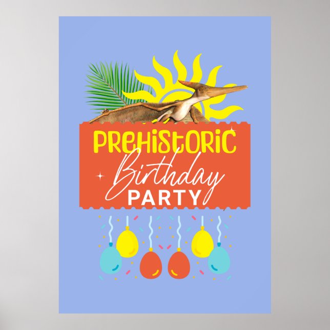 Pterodactyl Prehistoric Birthday Party Poster (Front)
