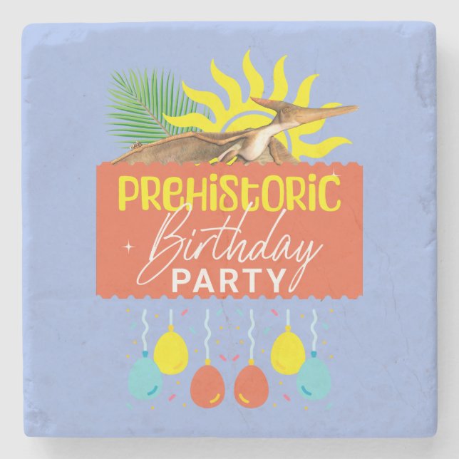 Pterodactyl Prehistoric Birthday Party Stone Coaster (Front)