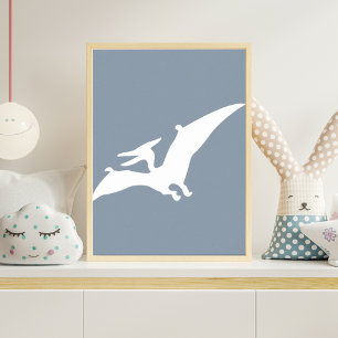 Pterodactyl Silhouette Nursery Wall Art Blue Dino